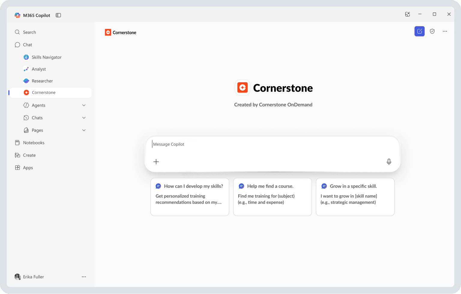 Screen shot of the Cornerstone OnDemand integration with M365 Copilot.