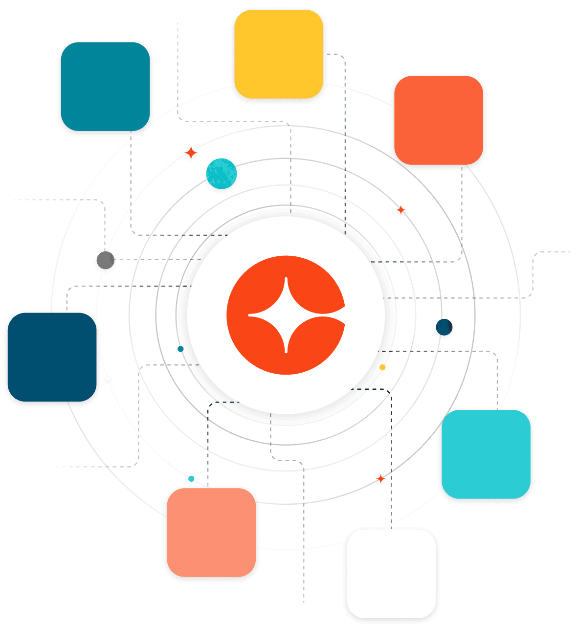 Varios bloques, todos conectados con el logotipo de Cornerstone en el centro.